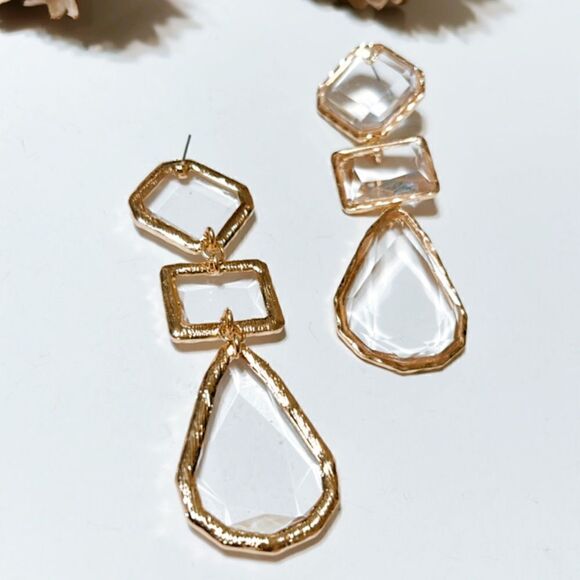 Zara Gold and Clear Geometric Earrings - Picture 5 of 6